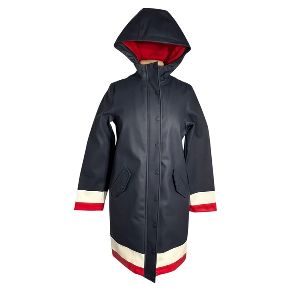 BODEN Morris Waterproof Mac insulated rain coat NAVY RED WHITE SIZE US 6 UK 10 - Picture 2 of 13